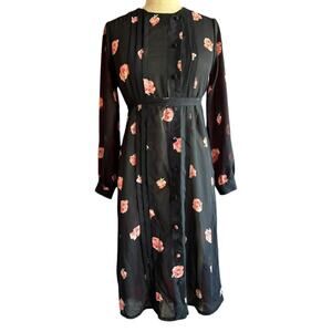 Vintage Dress Womens Size 8 Petite Black Floral Long Sleeve Modest Whimsygoth
